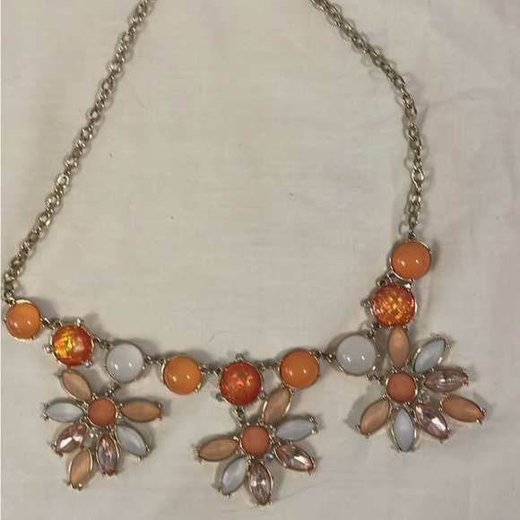 Elegant Orange and Silver Floral Necklace - Picture 1 of 1